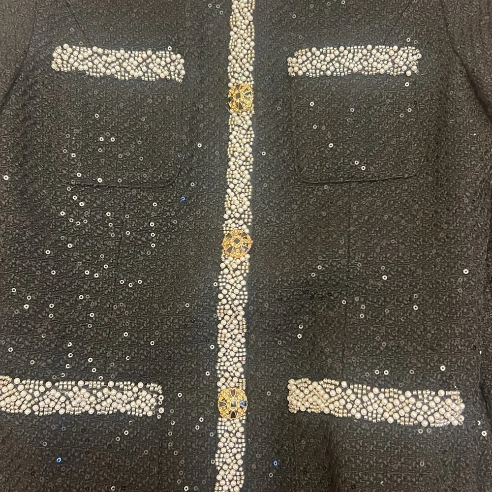 Women’s Black Elegant Sequins Tweed Dress - Picture 3 of 5